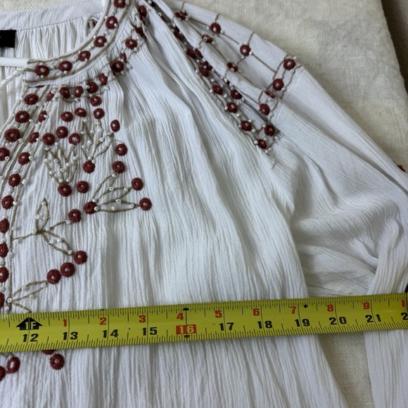 RD & KOKO Anthropologie Peasant Top Size M White Embroidered Beaded Boho Hippie - Picture 3 of 9